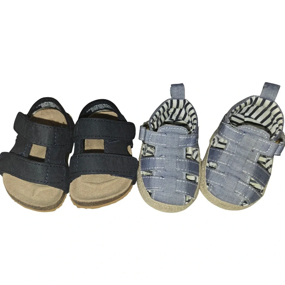 Infant Boy Sandals Bundle Childrens Place Navy & Stepping Stones Blue 0-3M 2pk